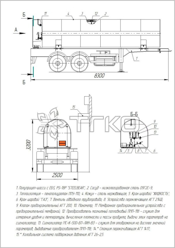 Полуприцеп-цистерна для транспортировки жидкой СО2 ЦЖУ-10,0-2,0 - 3