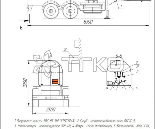 Полуприцеп-цистерна для транспортировки жидкой СО2 ЦЖУ-10,0-2,0 - 3