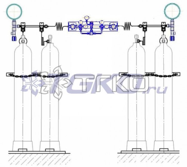 Рампа перепускная РП-02 (4с 2х2) углекислотная на 4 баллонов с переключателем - 1