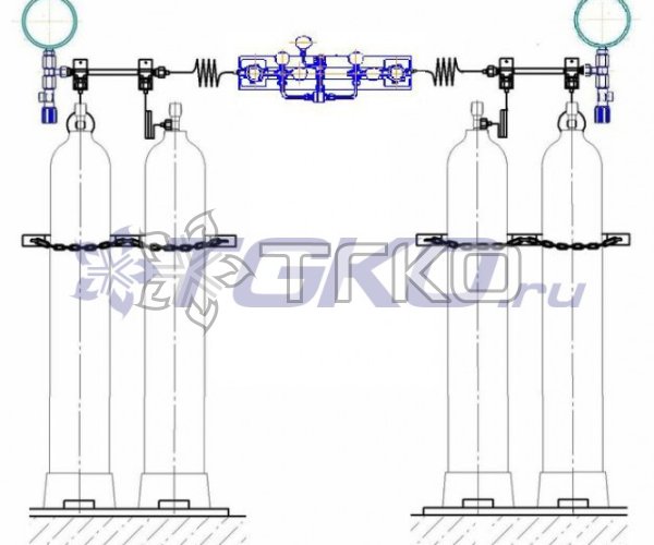 Рампа перепускная РП-02 (4с 2х2) углекислотная на 4 баллонов с переключателем - 1