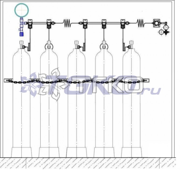 Рампа  перепускная РП-01 (5ш 1х5) кислородная на 5 баллонов - 1