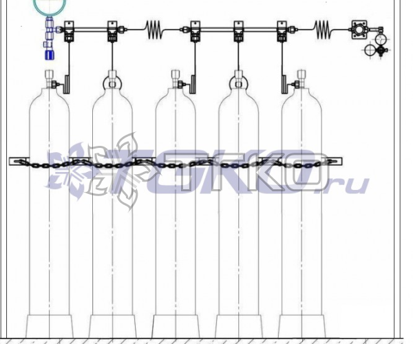 Рампа  перепускная РП-01 (5ш 1х5) кислородная на 5 баллонов - 1