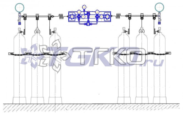 Рампа перепускная РП-01 (6ш 2х3) кислородная на 6 баллонов с перключателем - 1