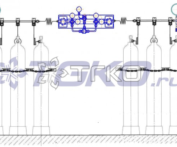 Рампа перепускная РП-01 (6ш 2х3) кислородная на 6 баллонов с перключателем - 1