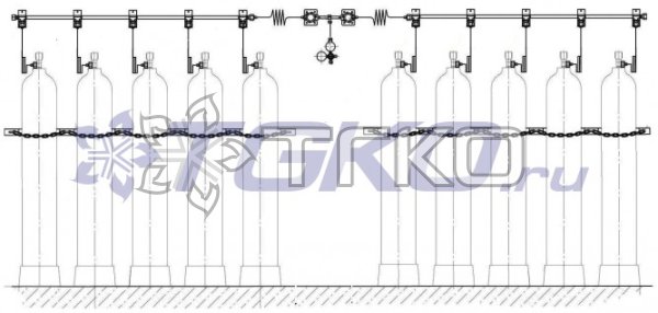 Рампа перепускная РП-02 (10с 2х5) пропановая пристенная двухплечевая на 10 баллонов - 1